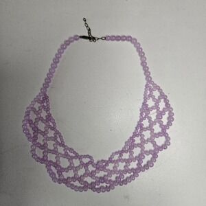 Lavender Purple Beaded Bib Necklace Lattice Statement Web Design Adjustable